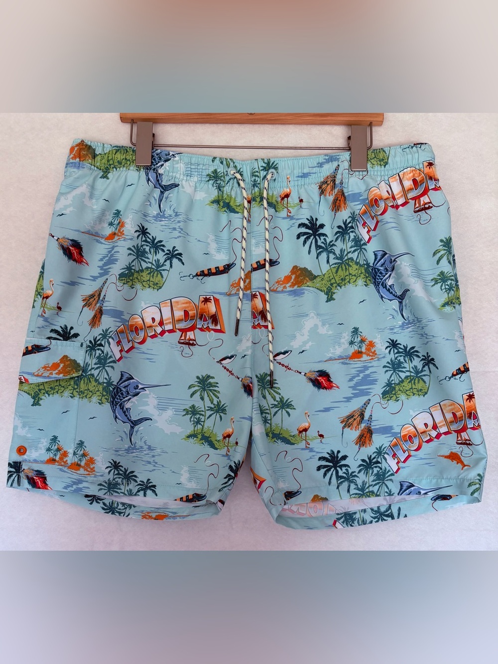 NWT Tommy Bahama Naples Florida Seas Men's Swim Trunks - Freshwater Blue - XL